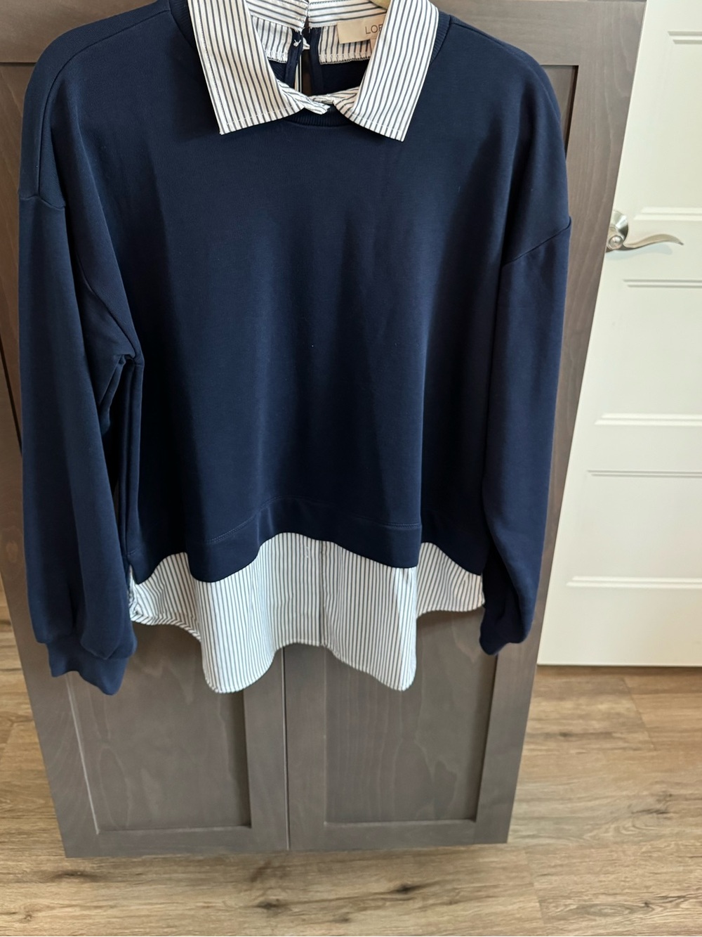 Navy Layered-Look Women’s Shirt with Striped Collar